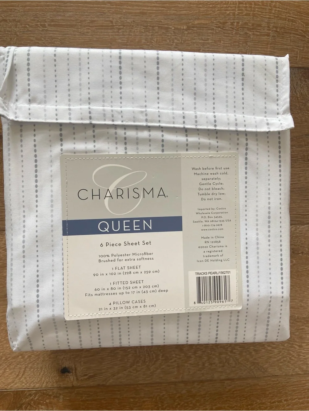 NEW Charisma Queen Sheet+ Pillowcases Set Blue Grey Aqua White